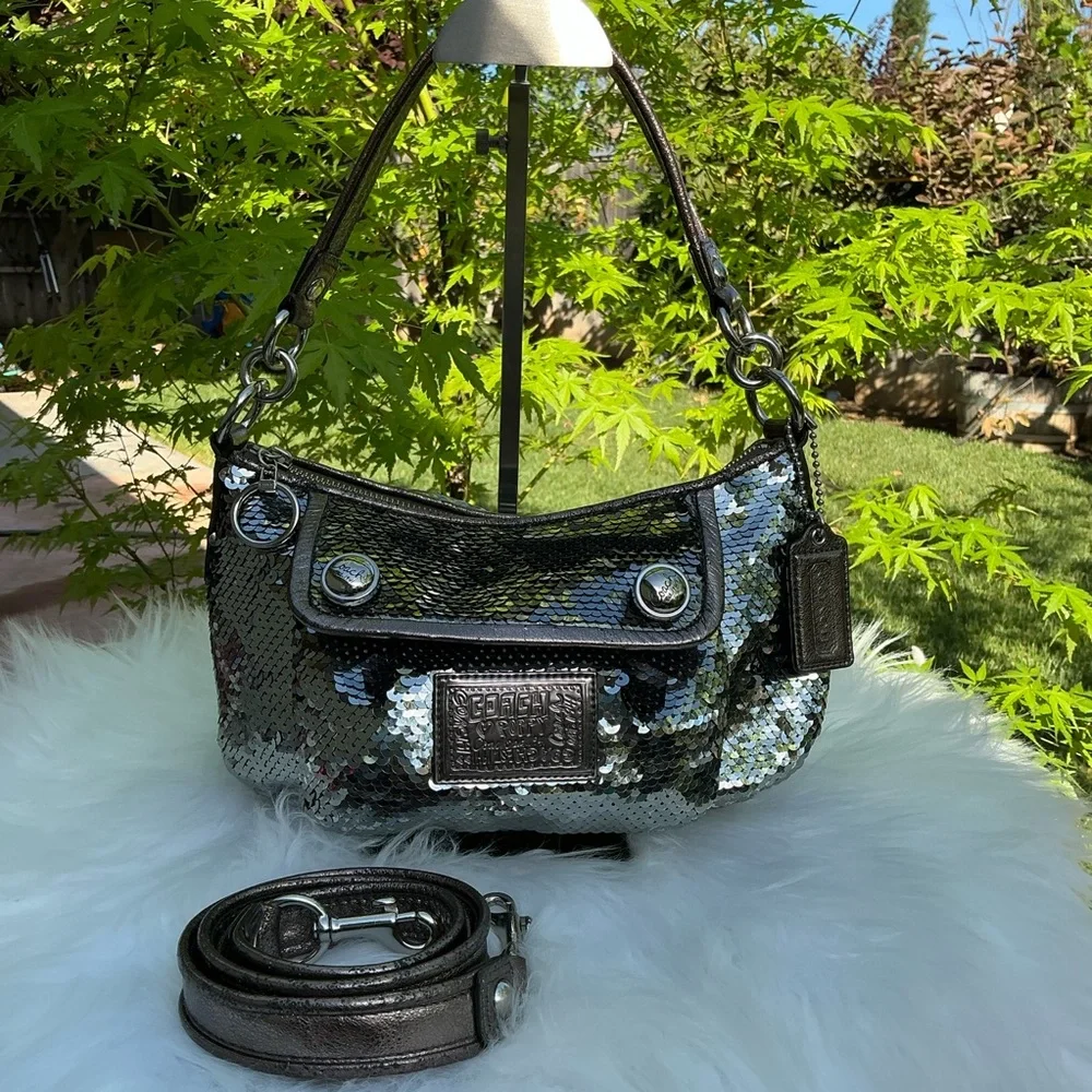Coach Poppy Y2K Silver Sequin Groovy Shoulder Crossbody Hand Bag - Picture 6 of 16